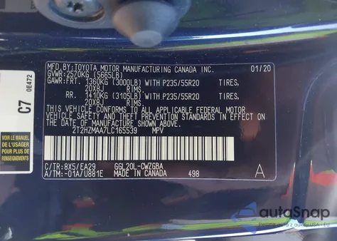 2020 Lexus Rx 350 z USA, uszkodzony, nr VIN 2T2HZMAA7LC165539